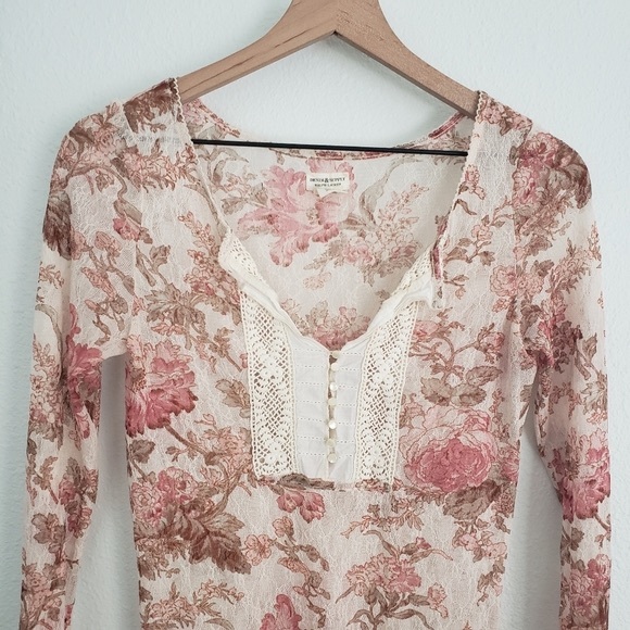 Y2K Denim and Supply Ralph Lauren Lace and Mesh Floral Long Sleeve Top Size M - Picture 4 of 8